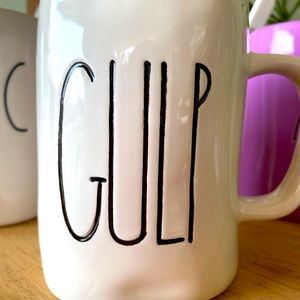 Rare Rae Dunn Mug Gulp mug w/brown stitching.